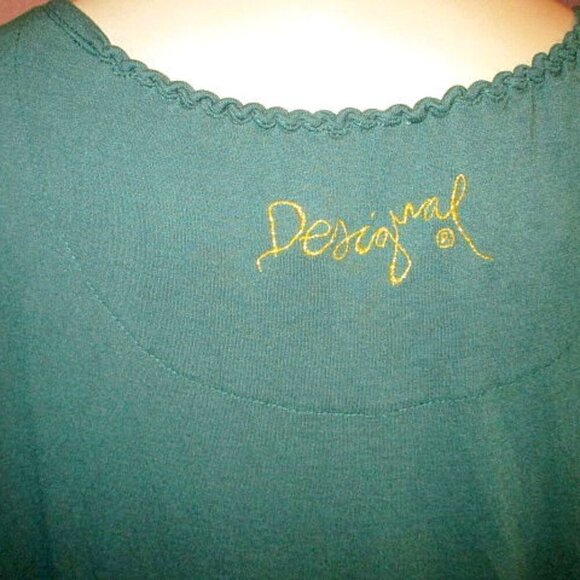 Desiqual STRETCH Jersey Size M BLOUSE Tunic Top METALLIC Floral DOLMAN Scoop - Picture 10 of 11